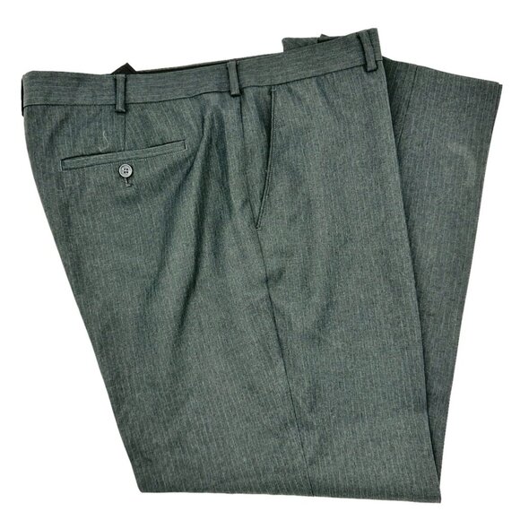 Van Heusen Mens Gray Pinstripe Dress Pants 40x30 Flat Front - Picture 4 of 9